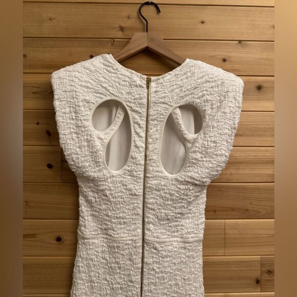 Sabina Musayev Sz Medium Bamboo Mini Dress Crinkle Cut Out Shoulder Pads Bridal - Picture 9 of 15